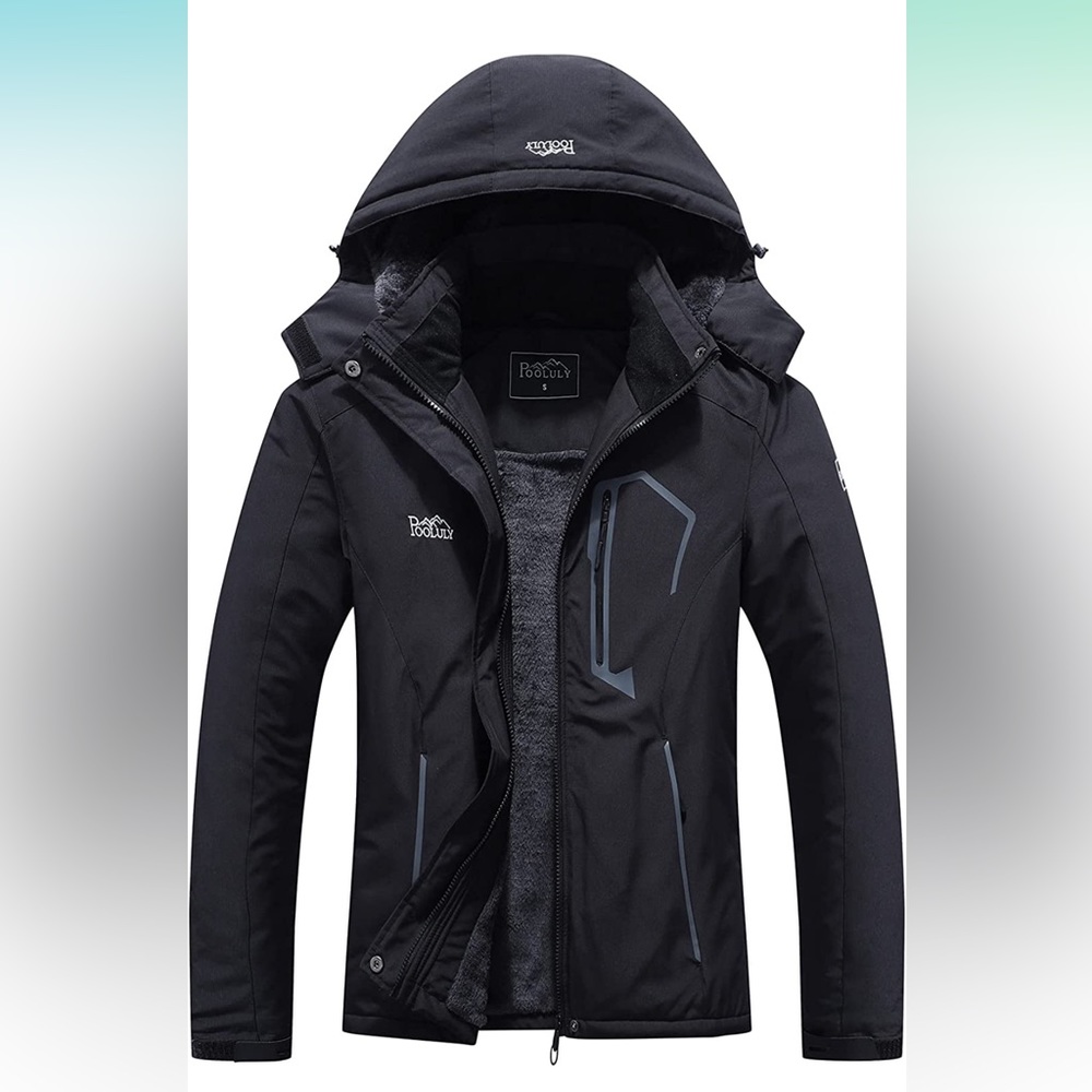 Pooluly Women's Ski Jacket Warm Winter Waterproof Windbreaker Hooded Jacket